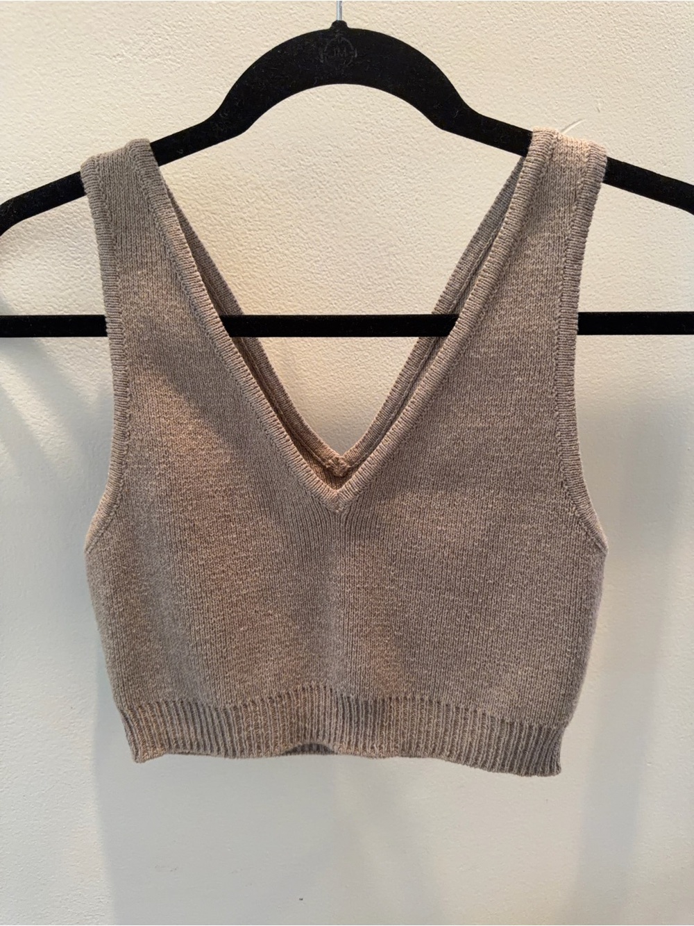 V-Neck Cropped Knit Tank Top - Taupe Neutral